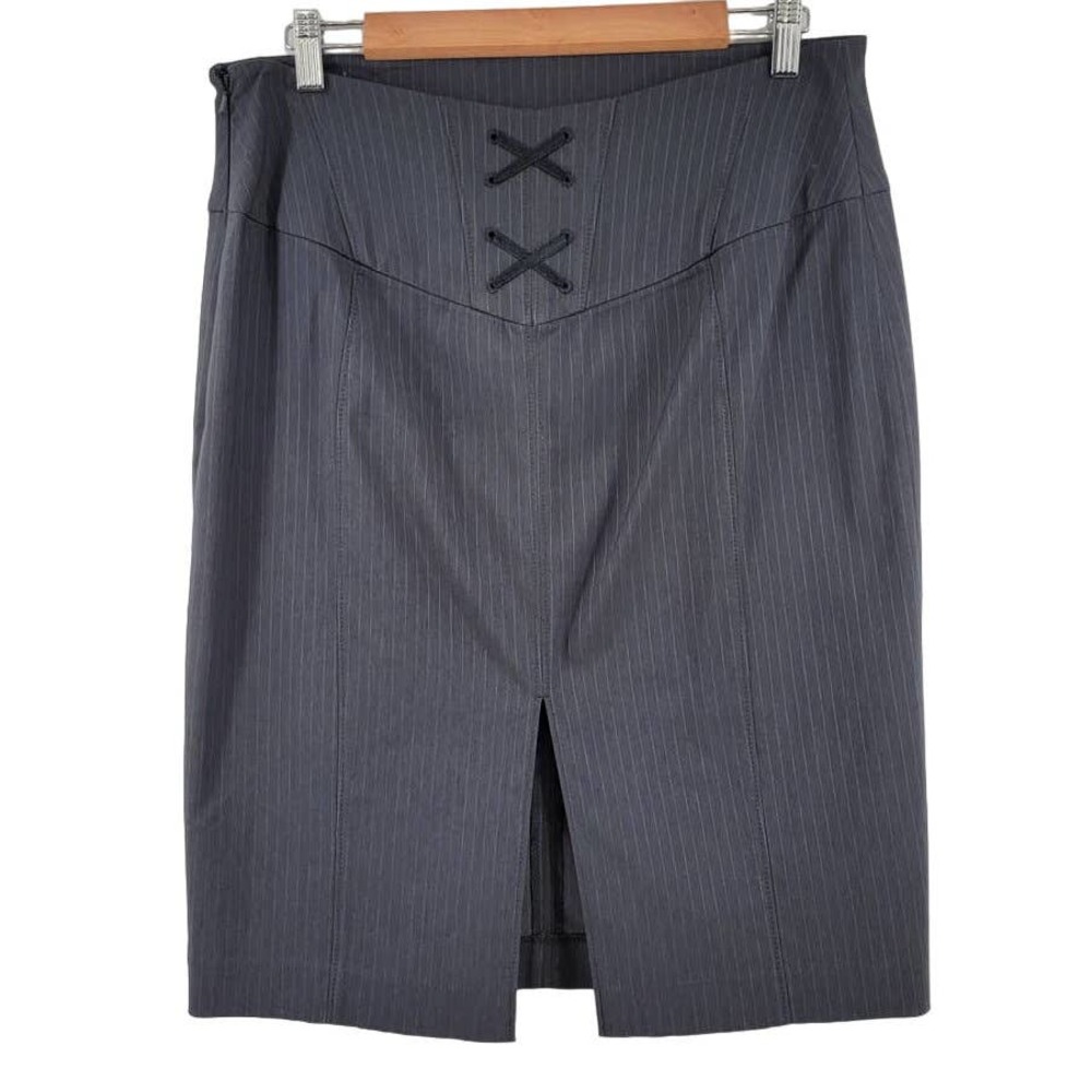 Express Design Studio Pinstripe High Slit Pencil‎ Mini Skirt New